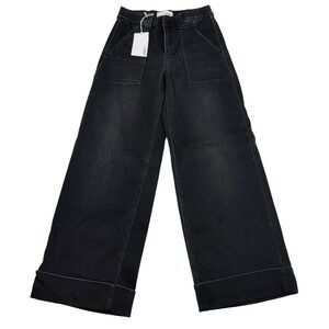 Vervet Los Angeles Women Black Wide Leg Utility Patch Pocket Jeans NWT 26